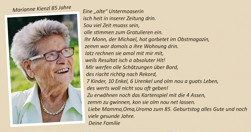 Marianne Kienzl 85 Jahre
