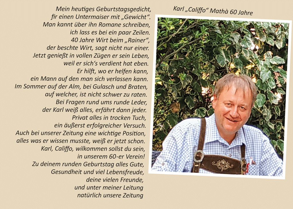 Karl "Califfo" Mathà 60 Jahre