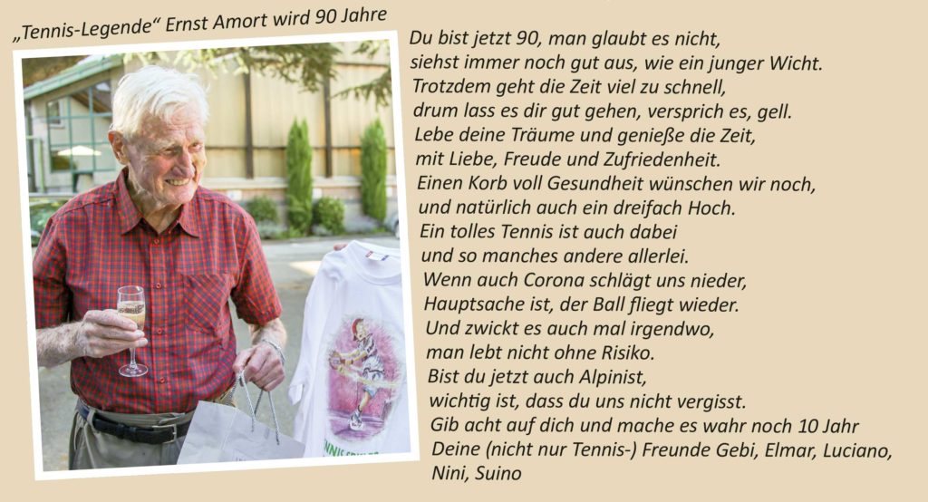 "Tennis Legende" Ernst Amort wird 90 Jahre